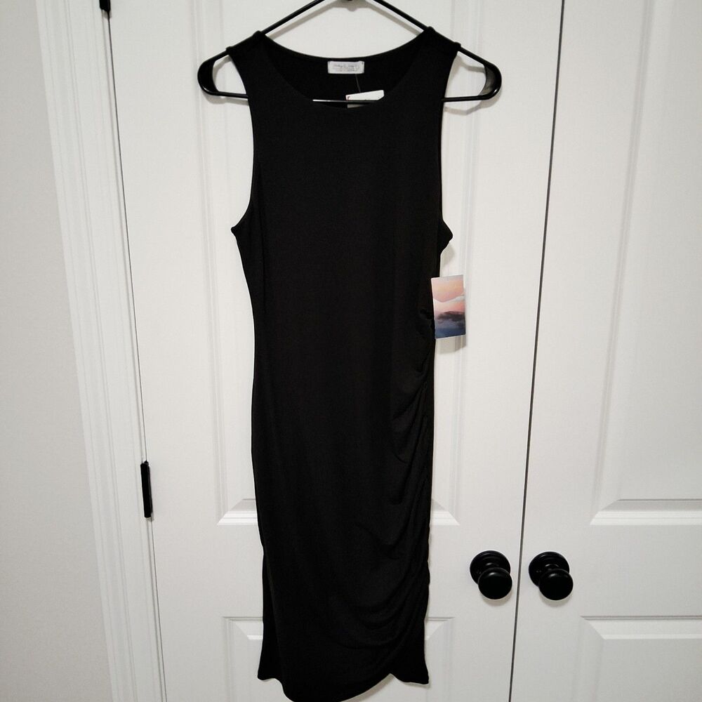 Haley & June Junior's Sleeveless Ruched Black Bodycon Dress Size Large New w/Tag